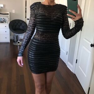 Elliatt Cyanite Long-Sleeve Sheer Striped Mini Dress - Small